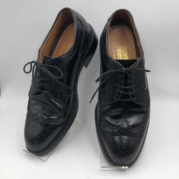 Vintage French Shriner Mens Black Leather Wing Tip Lace Up Dress Shoes Size 8.5M - Picture 3 of 12